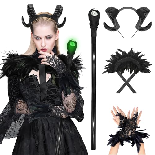 nezababy Maleficent Hörner Kopfschmuck Mädchen Hexenkostüm Böses Stirnband Frauen Gothic Teufel Kopfschmuck für Halloween Zubehör (Witch Kostüm-C, One Size) von nezababy