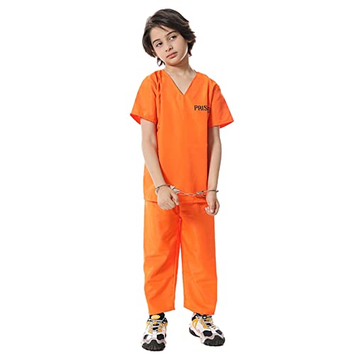 nezababy Prisoner Kostüm Herren Gefangenenoverall Damen Gefängnishose Häftlingsoutfits Kriminaloberteil Halloween von nezababy