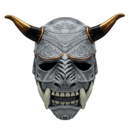 nezababy Samurai Maske Oni Maske halbes Gesicht Hannya Maske japanischer Krieger Geistergesicht Kopfbedeckung Dämonenauftritts Requisiten Halloween Zubehör (Samurai Maske-A) von nezababy