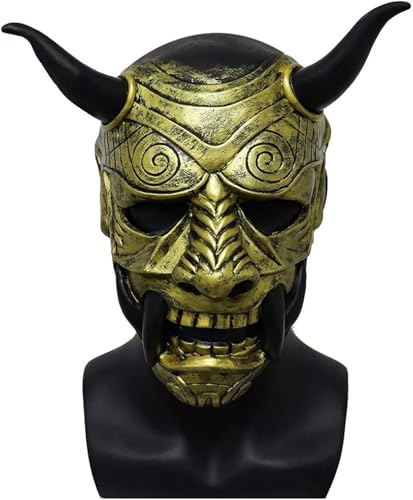 nezababy Samurai Maske Oni Maske halbes Gesicht Hannya Maske japanischer Krieger Geistergesicht Kopfbedeckung Dämonenauftritts Requisiten Halloween Zubehör (Samurai Maske-C) von nezababy