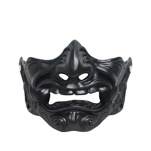 nezababy Samurai Maske Oni Maske halbes Gesicht Hannya Maske japanischer Krieger Geistergesicht Kopfbedeckung Dämonenauftritts Requisiten Halloween Zubehör (Samurai Maske-D) von nezababy