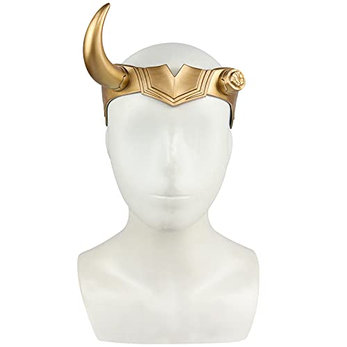 nezababy Superheldenhelm Hörner Erwachsene Cosplay Kostüm Krone Ragnarok Halloween Maske Kopfbedeckung Hart-PVC (einzelnes Horn Gold) von nezababy