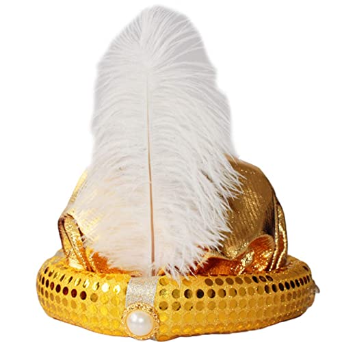 nezababy Turban Gold Sultan Hut Men Kostüm Kopfbedeckung Feder Kostüm Mütze Männer Maskerade Zubehör Cosplay Karneval Fasching von nezababy