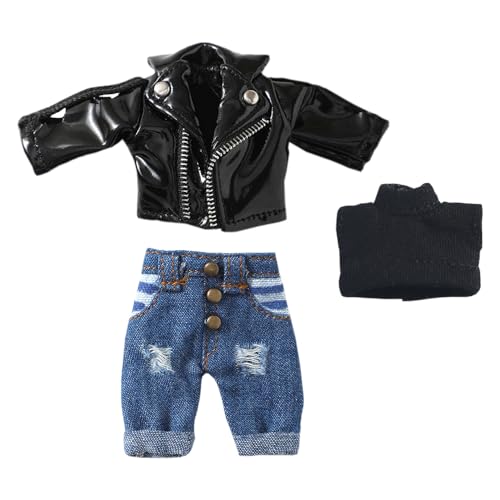 niannyyhouse 1/12 BJD OB11 Puppenkleidung Lederjacke Weste Zerrissene Jeans Puppe Dressup (Schwarz) von niannyyhouse