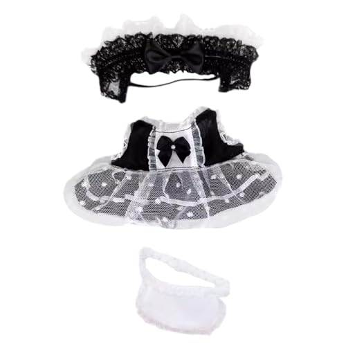 niannyyhouse 10 cm ~ 15 cm 20 cm 40 cm Plüschpuppenkleidung Kopfschmuck Kleider Lätzchen Dienstmädchen-Outfit Puppe Dressup (schwarz, 10 cm ~ 15 cm) von niannyyhouse