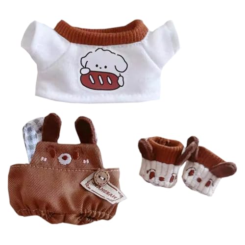 niannyyhouse 10 cm ~ 15 cm 20 cm Plüschpuppenkleidung, T-Shirt, Lätzchen, Hose, Schuhe, Welpen-Set, weiche Puppe von niannyyhouse