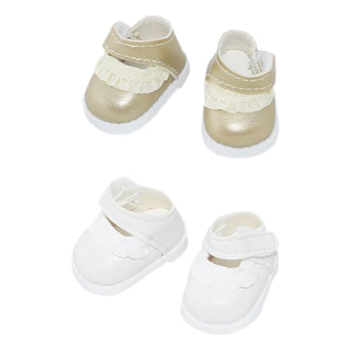 niannyyhouse 10 cm Plüschpuppe Spitze Leder Schuhe Länge 3,8 cm Gelenkpuppe Verkleiden (Golden + Weiß) von niannyyhouse