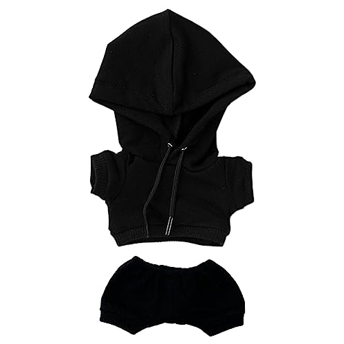 niannyyhouse 10 cm große Plüschpuppenkleidung, elastisch, einfarbig, Sportbekleidung, Anzüge, Hoodie, Hose, weiches Plüschtier, Verkleidungszubehör (schwarz, 10 cm) von niannyyhouse