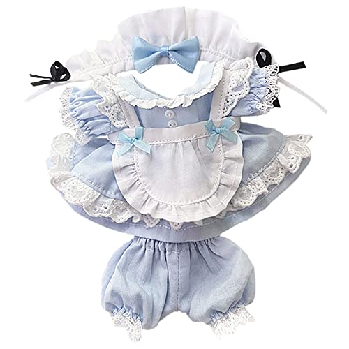 niannyyhouse 15 cm Plüschpuppenkleidung, Dienstmädchen-Set, Kopfschmuck, Kleid, Schürze, Shorts, 15,2 cm, Puppenverkleiden (blau) von niannyyhouse