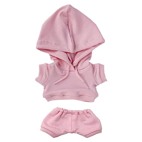 niannyyhouse 15 cm große Plüschpuppenkleidung, elastische, solide Sportbekleidung, Anzüge, Hoodie, Hose, weiches gefülltes Plüschtier, Verkleidungszubehör (Rosa, 15 cm) von niannyyhouse