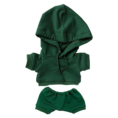 niannyyhouse 15 cm große Plüschpuppenkleidung, elastisch, einfarbig, Sportbekleidung, Anzüge, Kapuzenpullover, Hose, weiches Plüschtier, Verkleidungszubehör (Dunkelgrün, 15 cm) von niannyyhouse