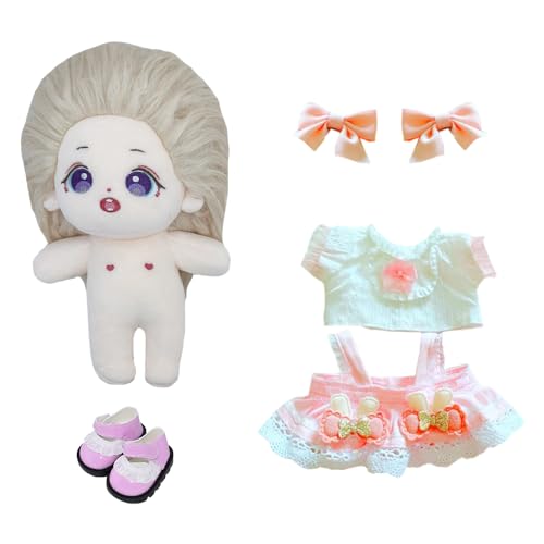 niannyyhouse 20 cm 8 Zoll Plüschpuppe Mädchen mit Kleid Set weich gefüllten Körper tragbare Kleidung Kleid Geschenke (5 mit Skelett + Outfit) von niannyyhouse