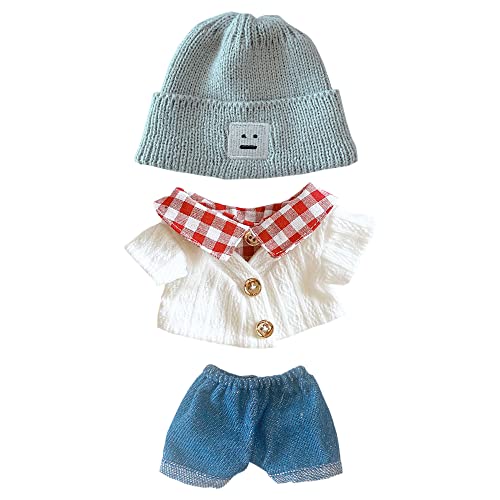 niannyyhouse 20 cm Plüschpuppe Kleidung Hut Knopf Pullover Denim Flansch Jeans Puppe Dressup (Grau + Weiß) von niannyyhouse