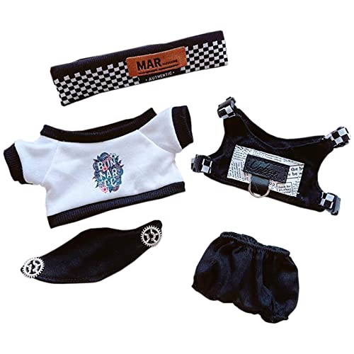 niannyyhouse 20 cm Plüschpuppen-Kleidungs-Set, Haarband, T-Shirt, Weste, Hose, 20,3 cm Puppenzubehör von niannyyhouse