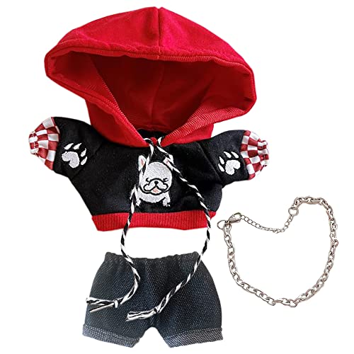 niannyyhouse 20 cm Puppenkleidung, lose Bulldogge, Kapuzenpullover, Flansch-Jeans-Zubehör, Kpop Puppen-Dressup (rot + schwarz) von niannyyhouse