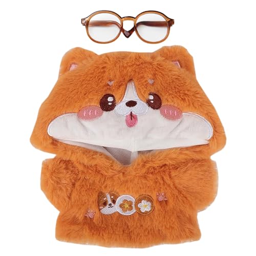 niannyyhouse 20 cm große Plüschpuppe, Kleidung, Cartoon-Hoodie, Brille, warmes Sweatshirt, 20,3 cm, Puppenverkleiden (Orange) von niannyyhouse