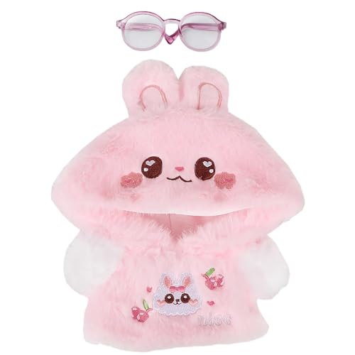 niannyyhouse 20 cm große Plüschpuppe, Kleidung, Cartoon-Hoodie, Brille, warmes Sweatshirt, 20,3 cm, Puppenverkleiden (Rosa) von niannyyhouse