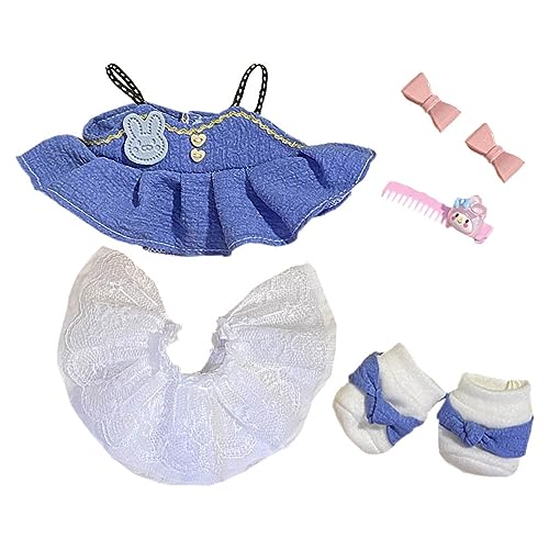 niannyyhouse 20 cm große Plüschpuppe, Kleidung, Kleid, Petticoat, Schuhe, Zubehör, Prinzessinnenrock-Set, weiches gefülltes Plüschtier, Dressup (blau) von niannyyhouse