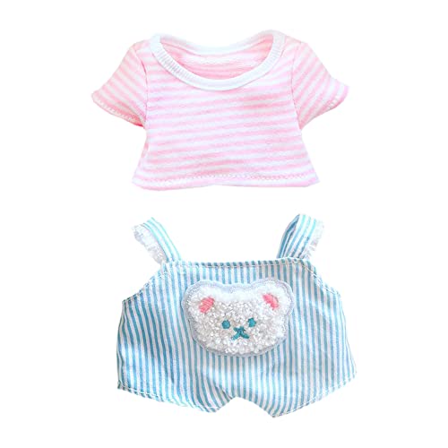 niannyyhouse 20cm Plüschpuppe Kleidung Bär Latzhose Gestreiftes T-Shirt Hemden 8in Doll Dress Up (A-1) von niannyyhouse