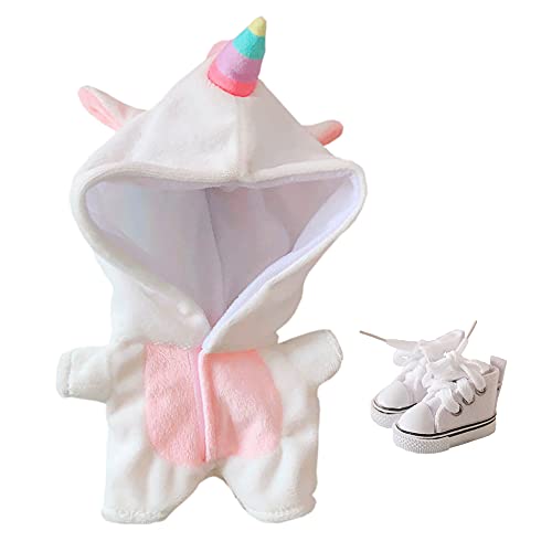 niannyyhouse Dinosaurier Hai Kuh Kaninchen Einhorn Anzug 20cm Plüsch Puppe Kleidung Strampler Schuhe Schlafanzug Puppe Dress Up (Weiß) von niannyyhouse