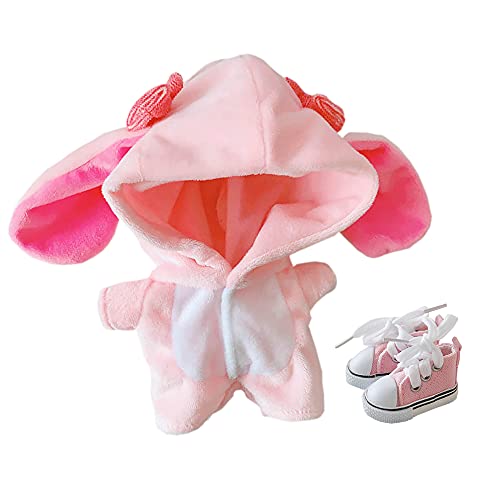 niannyyhouse Kaninchenanzug, 20 cm, Plüschpuppenkleidung, Einteiler, Schuhe, 2-teiliges Set, rosa von niannyyhouse