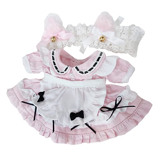 niannyyhouse Katzenohren-Dienstmädchenkleid, 20 cm, humanoide Puppe, Stofftier-Kleidung (Rosa) von niannyyhouse