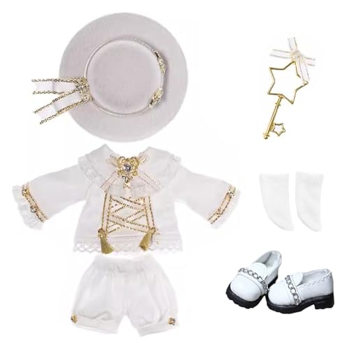 niannyyhouse Ob11 Outfit Hut Mantel Hosen Zubehör Schuhe Socken Dressup Geschenk für 1/12 BJD Puppe 4,3 Zoll Körper (Weiß) von niannyyhouse