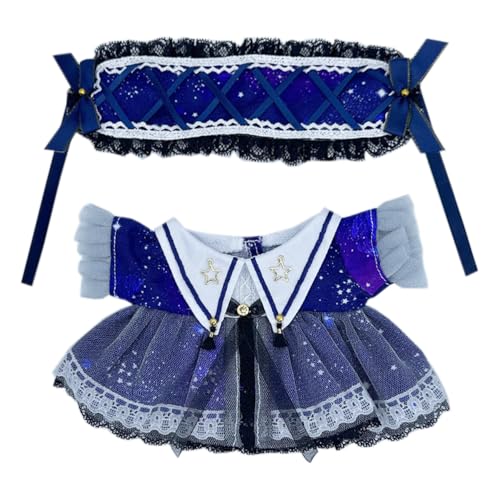 niannyyhouse Plüschpuppenkleidung, 20 cm, blau, lila, Kopfbedeckung, Tüllkleid, 20,3 cm, Stofftier Dressup von niannyyhouse