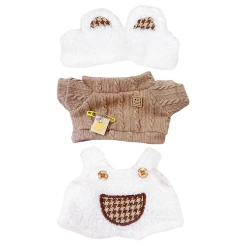 niannyyhouse Plüschpuppenkleidung, Kopfbedeckung, brauner Pullover, Latzhose, warmes Outfit, Puppenzubehör, 10 cm ~ 15 cm, 20 cm von niannyyhouse