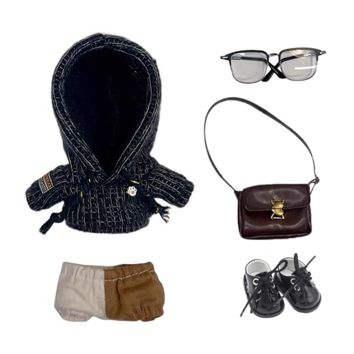 niannyyhouse Plüschpuppenkleidung, Wolle, Hoodie, Hose, Rucksack, Brille, Lederschuhe, farbblockiertes Outfit, Puppe, 15 cm, 15 cm niannyyhouse Plüschpuppenkleidung, Wolle, Hoodie, Hose, Rucksack, Brille, Lederschuhe, farbblockiertes Outfit, Puppe, 15 cm, 15 cm von niannyyhouse