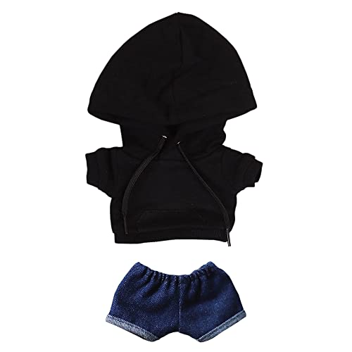 niannyyhouse Schwarze Hoodies mit Tasche, dunkelblaue Jeans, 20 cm, Plüschpuppenkleidung (schwarz) von niannyyhouse