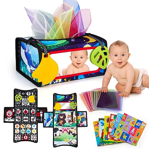 nicknack Baby Spiegel Spielzeug, Faltbarer Baby Bauchlage Spielzeug mit Knisterbuch, Tissue Box Baby Spielzeug ab 6-12 Monate von nicknack