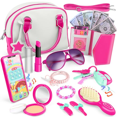 nicknack Handtasche für Mädchen, Kinder Handtasche Spielzeug Geldbörse Mit Make-Up Vortäuschen, Pretend Play Kinderschminke Set für Mädchen Spielzeug Geschenk 3-12 Jahre von nicknack