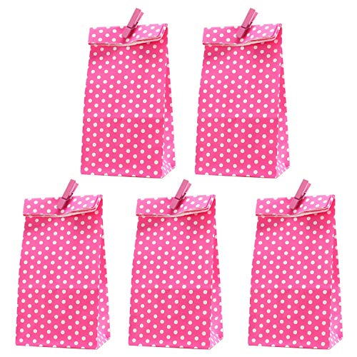 nikima Schönes für Kinder 5 Papiertüten pink Punkte inkl. 5 Dekoklammern| H 18 cm - 6 x 9 cm | Geschenktüten Kindergeburtstag Gastgeschenk DIY von nikima Schönes für Kinder