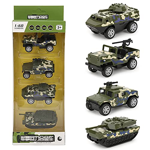 nikusaz 4pcs Box 60 Skala hohe Simulation Pull Legierung Spielzeugauto Set für Kinder, Ingenieurauto S für lustige Spielzeit und Sammlere (E-Model Huili Camouflage Militärfahrzeugmodell) von nikusaz