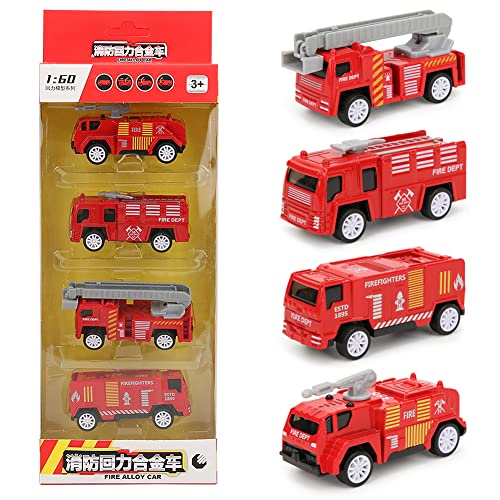 nikusaz 4pcs Box 60 Skala hohe Simulation Pull Legierung Spielzeugauto Set für Kinder, Ingenieurauto S für lustige Spielzeit und Sammlere (Modell B Huili Feuerwehrwagen) von nikusaz