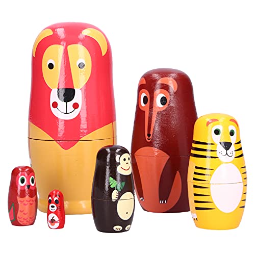 nikusaz 6-teiliges Russisches Nesting-Puppen-Set aus Holz mit Cartoon-Tiermuster, Ornnt-Kinderfest-Geschenke für Heimdekoration und Kinderspielzeug von nikusaz