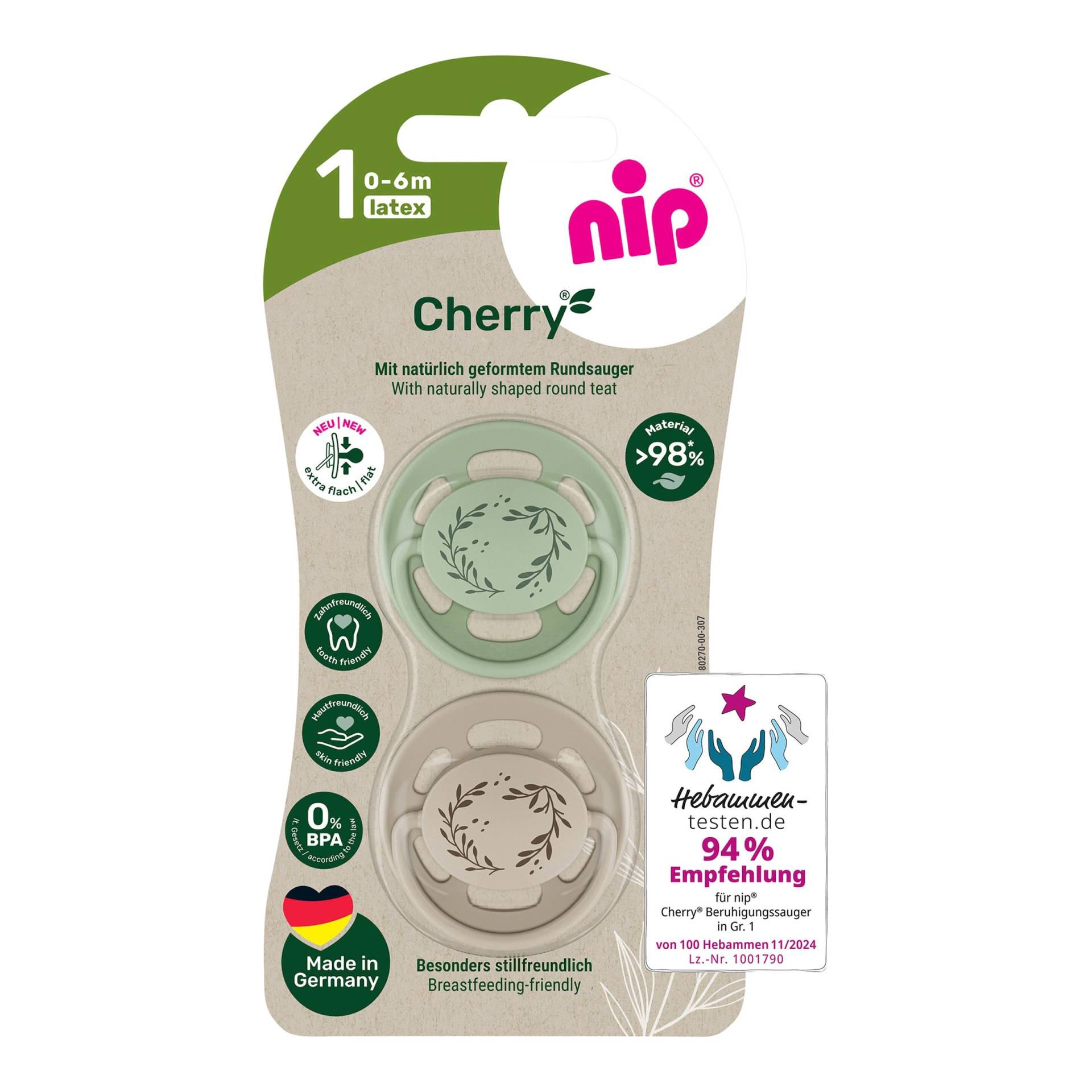 Nip 2er-Pack Schnuller Cherry, Größe 1 von nip