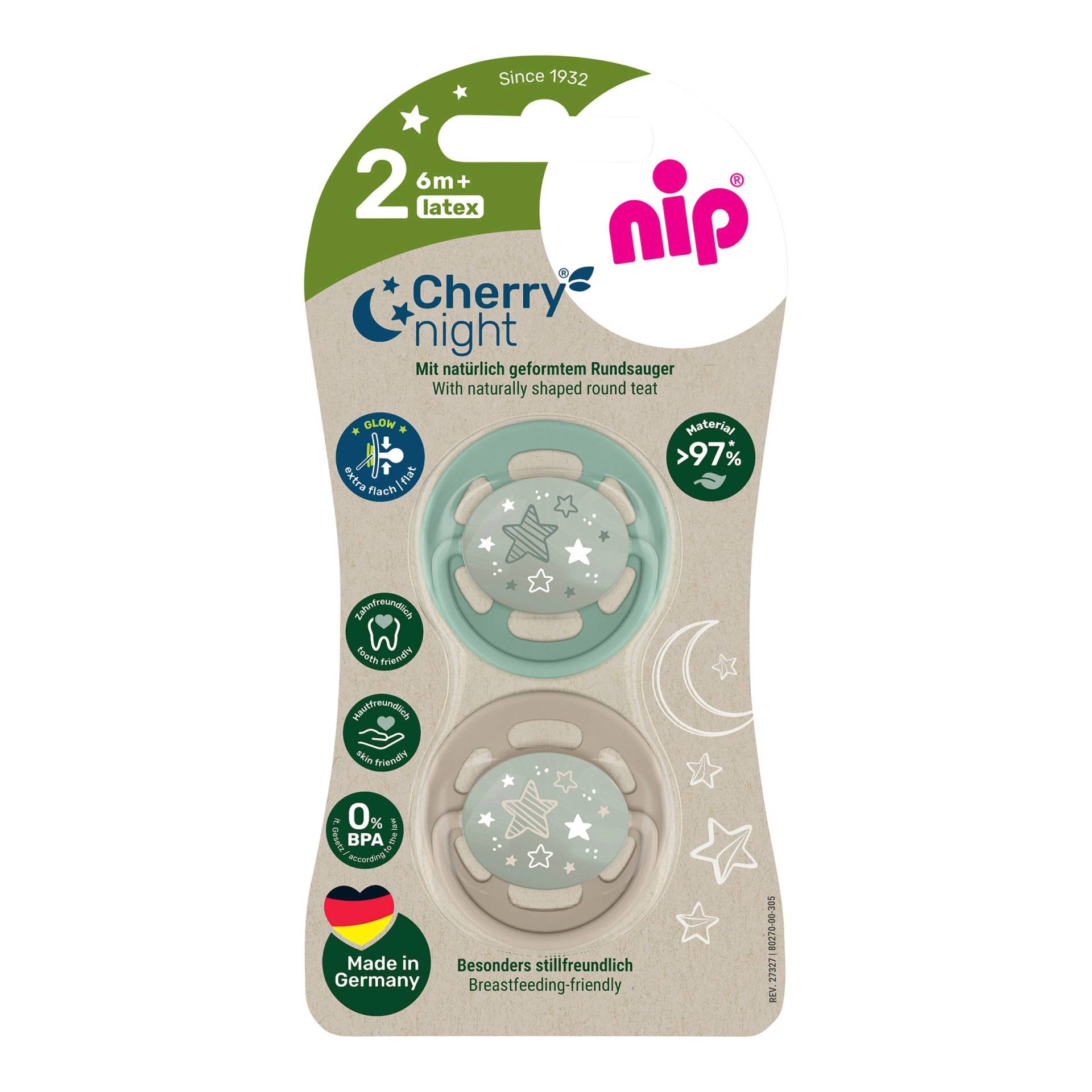 Nip 2er-Pack Schnuller Cherry Night, Größe 1 von nip