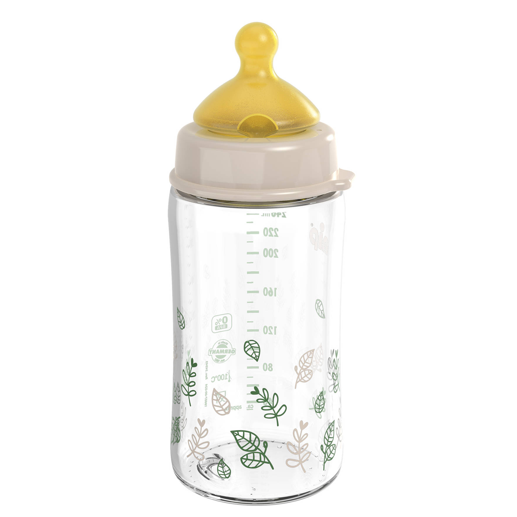 nip - Glas-Babyflasche Weithals 240ml - beige nip - Glas-Babyflasche Weithals 240ml - beige von nip