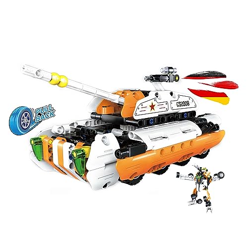 2-in-1 Kampf-Panzer und Mech-Roboter aus CaDA Baustein-Set, Panzerkampf-Wagen DIY Pull-Back Rückziehfunktion Spielzeug-Auto aus Klemmbausteinen, Technik-Bauset f. Kinder in jungen Jahren u. Erwachsene von njoyn