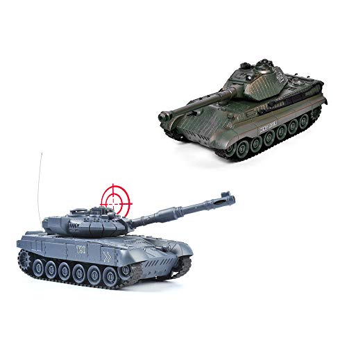 2 x RC ferngesteuerter German Königs-Tiger und Russischer T-90 Panzer Battle-Set, 2.4-GHz Fernsteuerung inkl. Infrarot Kampffunktion, Tank, Kampfgefecht, Kettenfahrzeug m. Schusssimulation, Sound, LED von njoyn