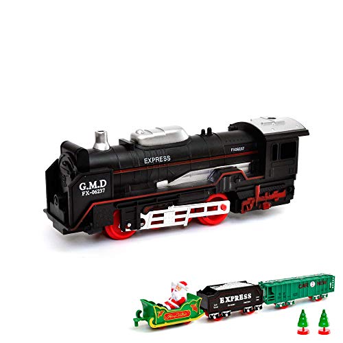 Elektrische Eisenbahn m. Weihnachtsmann-Waggon für Kinder, Lokomotive mit Zügen u. Gleisen, robustes Spielzeug-Modell für Kinder in jungen Jahren u. Erwachsene, Modellbau-Set ist geeignet für Anfänger von njoyn