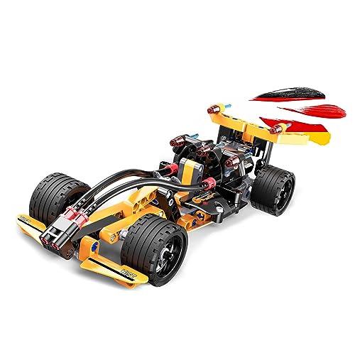 Formel 1 Auto aus CaDA Baustein-Set mit Rückziehfunktion, Sport-Fahrzeug Steck-Bausatz DIY Pull-Back Modell-Spielzeug, Rennwagen aus Klemmbausteinen, Sportwagen Technik-Bausatz f. Kinder u. Erwachsene von njoyn