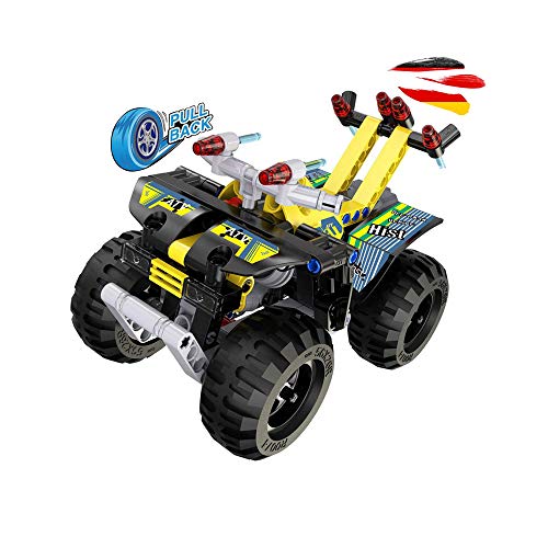 Quad-Fahrzeug aus CaDA Baustein-Set mit Rückziehfunktion, ATV Auto Steck-Bausatz DIY Pull-Back Spielzeug, Modellbausatz Vierrad Gelände-Bike a. Klemmbausteinen, Technik-Bausatz f. Kinder u. Erwachsene von njoyn