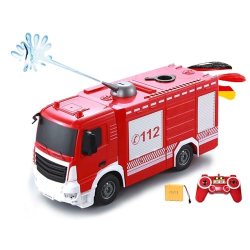 RC ferngesteuerter Feuerwehr LKW mit Fernsteuerung, Akku und Wasserspritz-Funktion, Robustes u. tolles Spielzeug-Modell f. Kinder in jungen Jahren und Erwachsene, Lösch-Fahrzeug, Modellbau Auto, Truck von njoyn