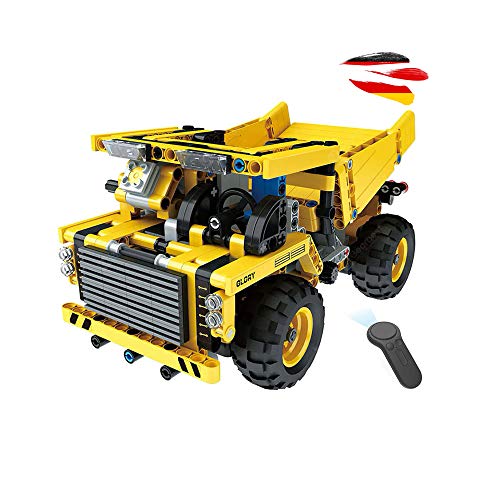 RC ferngesteuerter Muldenkipper aus Baustein-Set, Baustellen-Fahrzeug aus Steck-Bausatz, Kipper Dump Truck DIY Modellbausatz aus Klemmbausteinen, LKW Kipper Technik-Bausatz für Kinder und Erwachsene von njoyn