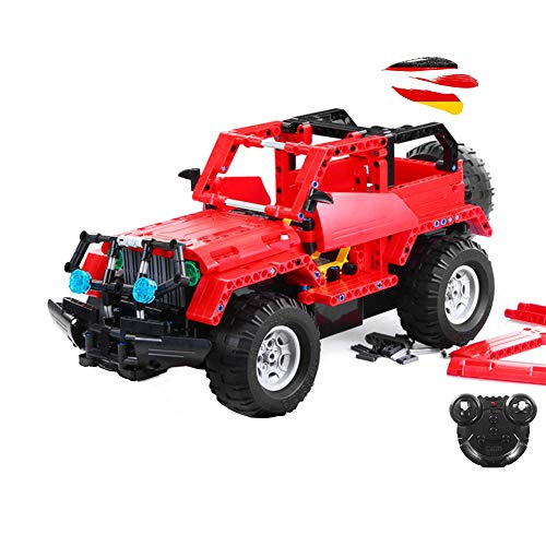 RC ferngesteuerter SUV Geländewagen aus Bausteinen, 2in1 Steck-Bausatz DIY Lern-Spielzeug, Modellbau Jeep Auto aus Klemmbausteinen, Truck f. Kinder, Erwachsene, Anfänger und Profis inkl. Fernsteuerung von njoyn