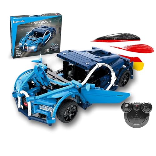 RC ferngesteuertes Auto aus CaDA Baustein-Set, Kompatibel mit Bugatti Chiron, Steck-Bausatz Fahrzeug, Luxus-Sportwagen DIY Modellbausatz aus Klemmbausteinen, Technik-Bausatz, für Kinder und Erwachsene von njoyn