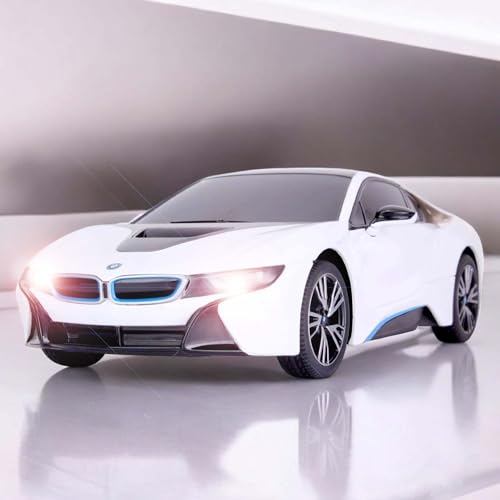 RC ferngesteuertes Auto im offiziell lizenziertem Design, Kompatibel BMW i8 Vision Limited Edition, Modell-Maßstab 1:18, Lizenz-Fahrzeug, Spielzeug mit LED für Kinder in Jungen Jahren und Erwachsene von njoyn